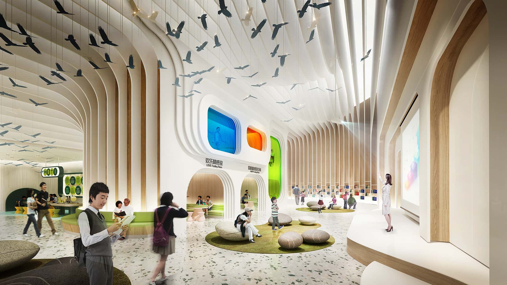 Entering the shuttle，the curved screen takes travelers through the wormhole，heading towards an imaginative nebula.