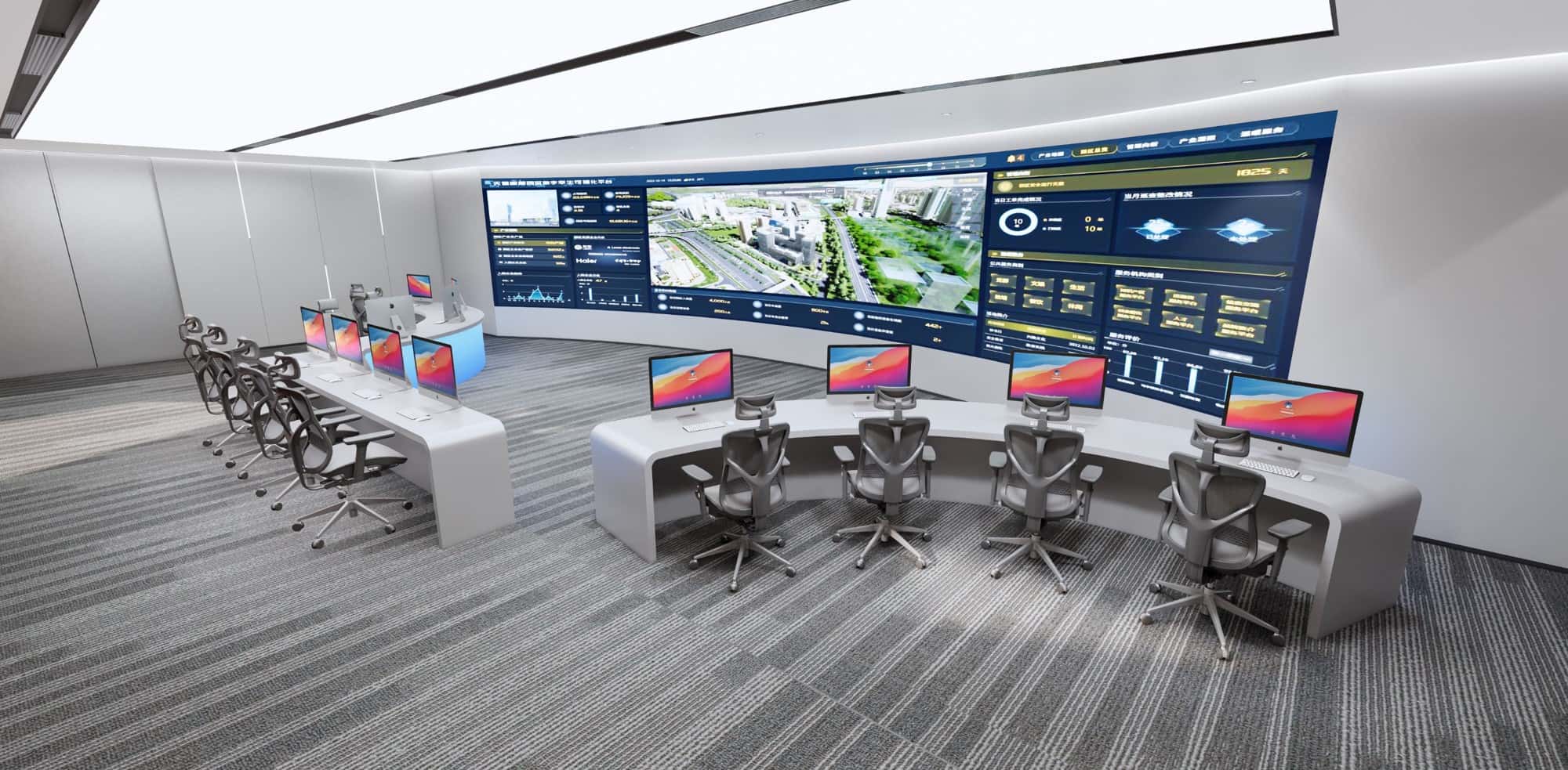 At the end of the exhibition hall，you can enter the Tianjian Smart Command Center and call the scene through the smart screen to showcase the actual project applications.