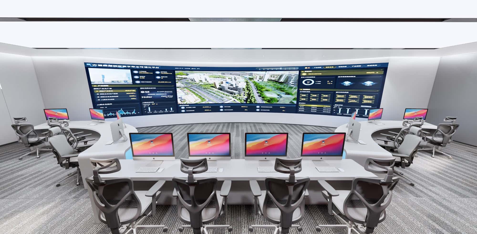 At the end of the exhibition hall，you can enter the Tianjian Smart Command Center and call the scene through the smart screen to showcase the actual project applications.