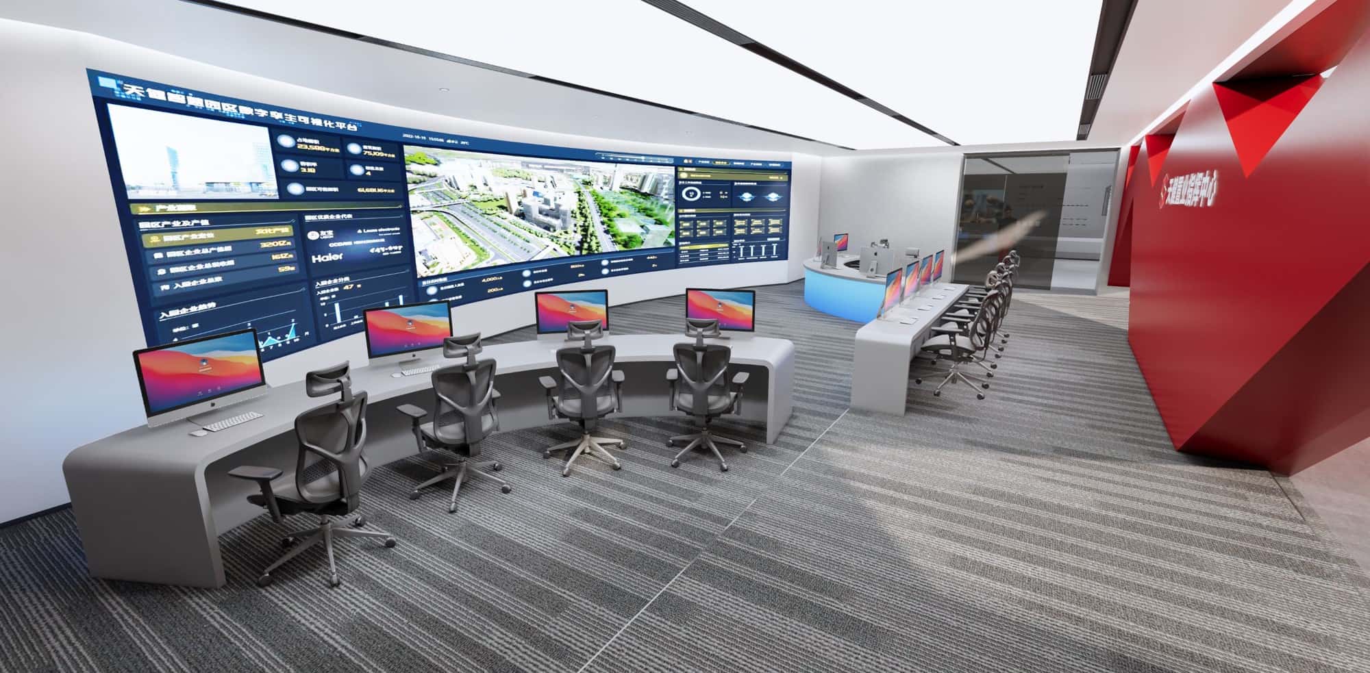 At the end of the exhibition hall，you can enter the Tianjian Smart Command Center and call the scene through the smart screen to showcase the actual project applications.